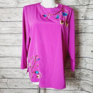 MAGGIE SWEET Pink Vintage Embroidered Floral Tunic Top Size 1X